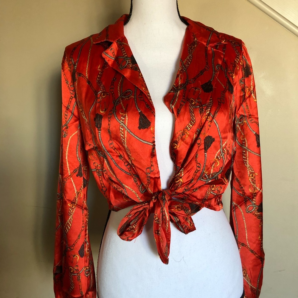 Red V Neck Long sleeve crop top Junior